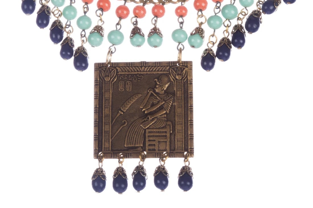 Egyptian Revival Brass and Venetian Glass Bead Necklace - 4