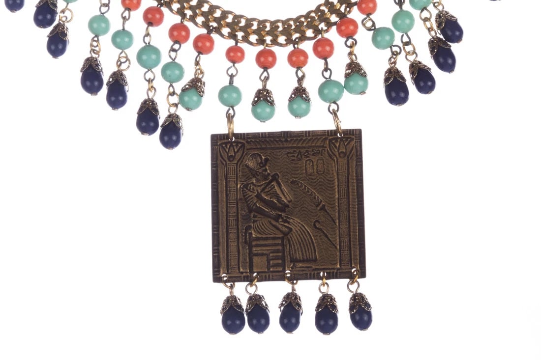 Egyptian Revival Brass and Venetian Glass Bead Necklace - 5