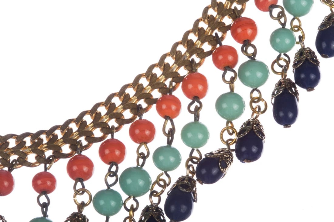 Egyptian Revival Brass and Venetian Glass Bead Necklace - 6
