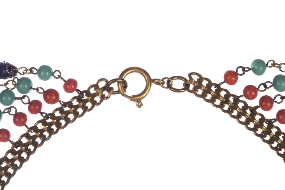 Egyptian Revival Brass and Venetian Glass Bead Necklace - 7
