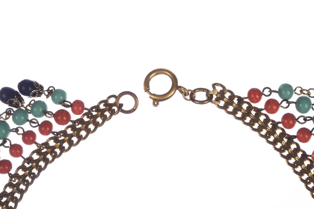 Egyptian Revival Brass and Venetian Glass Bead Necklace - 8