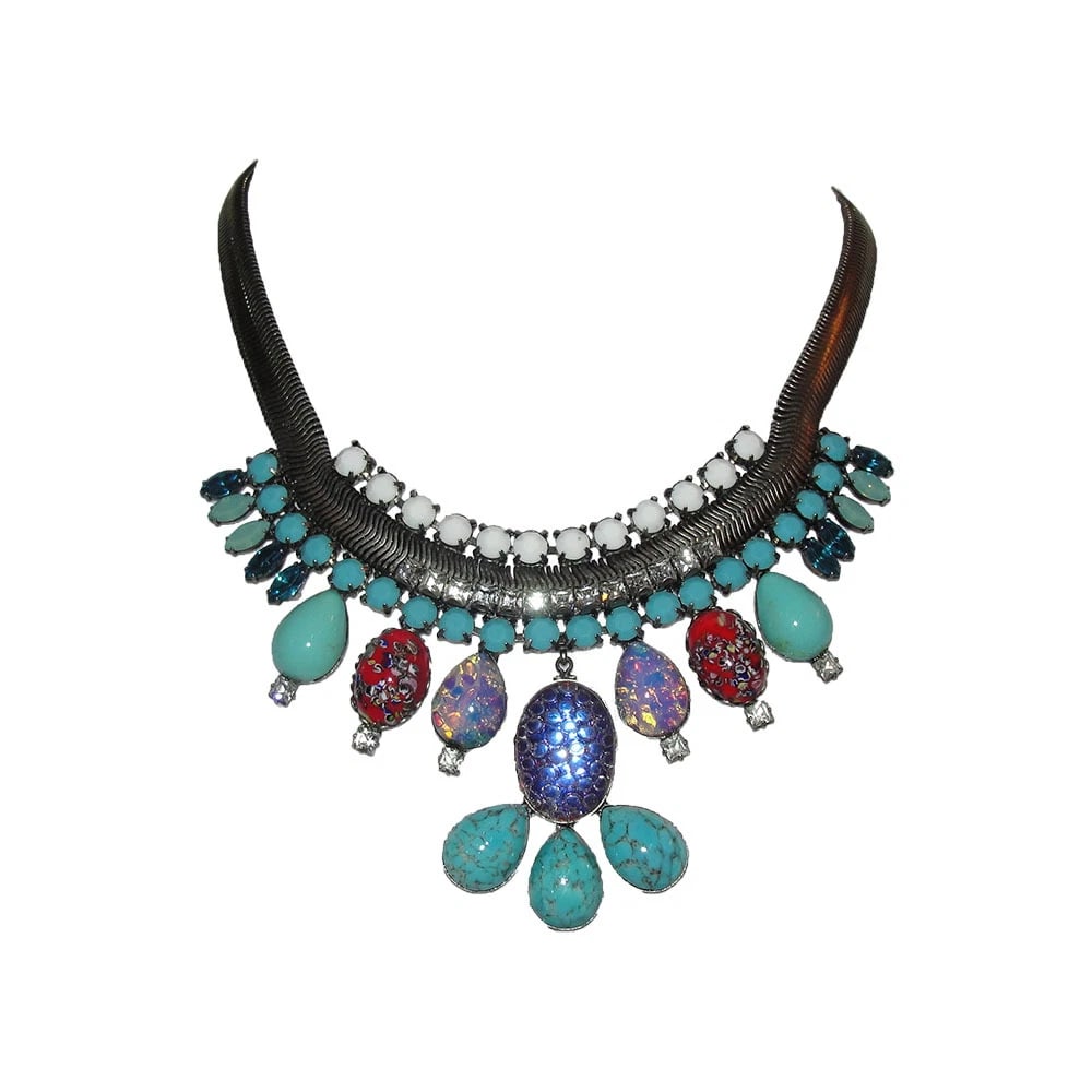 Dannijo Oxidized Poured Glass Rhinestone Bib Necklace - 2