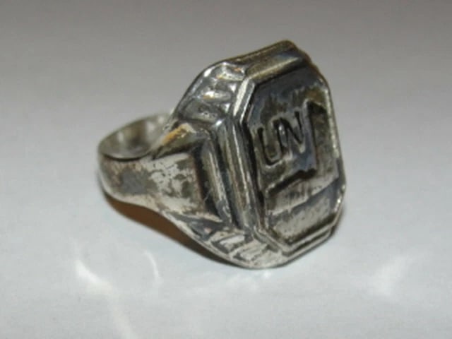 Antiqued Sterling Silver Rectangular United Nations Ring World War II 2 - 3