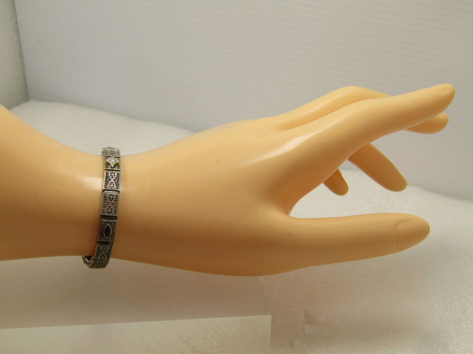 Vintage 10kt Art Deco Diamond Bracelet, Filigree, 7", 1940's - 10
