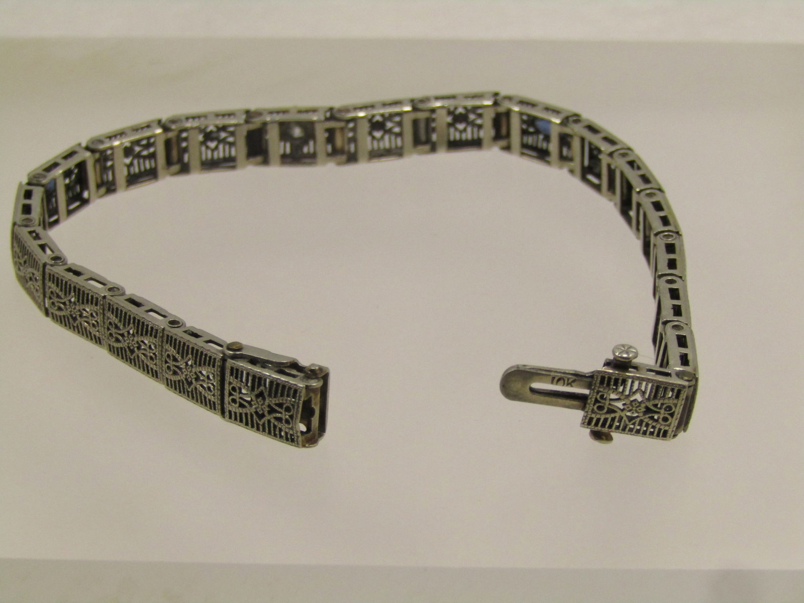 Vintage 10kt Art Deco Diamond Bracelet, Filigree, 7", 1940's - 7