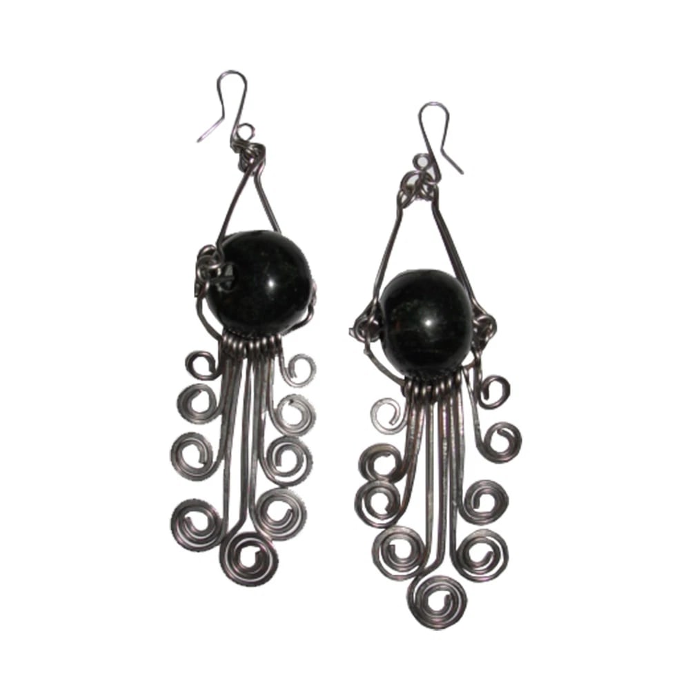 Mexican Guatemalan Jade Bead Stainless Steel Chandelier Wire Earrings - 3