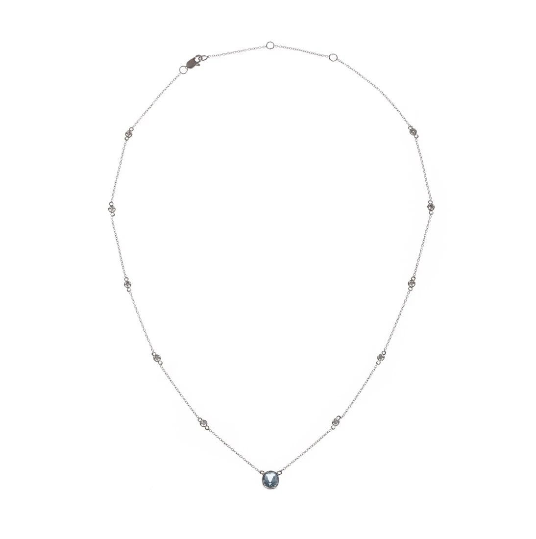 14 kt Gold Bezel Set Aquamarine and Diamond Necklace Alberto Juan - 2