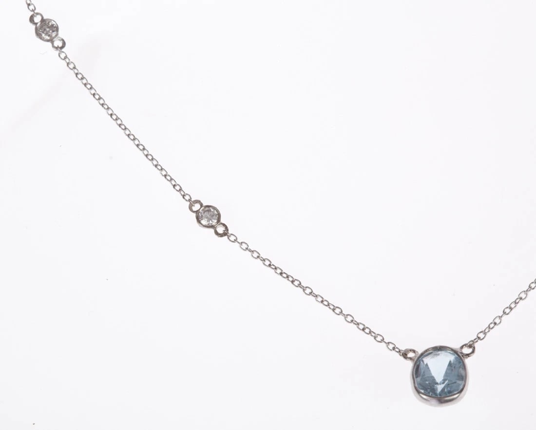 14 kt Gold Bezel Set Aquamarine and Diamond Necklace Alberto Juan - 3