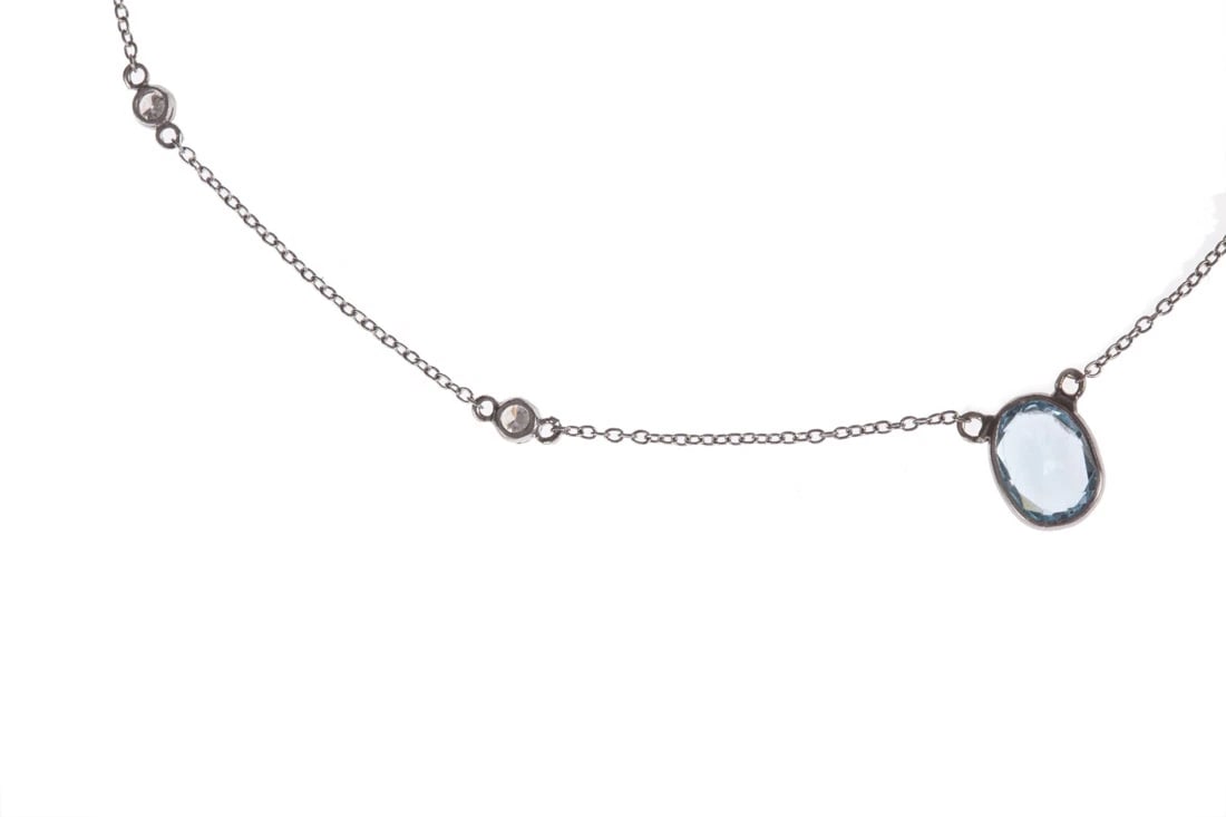 14 kt Gold Bezel Set Aquamarine and Diamond Necklace Alberto Juan - 7
