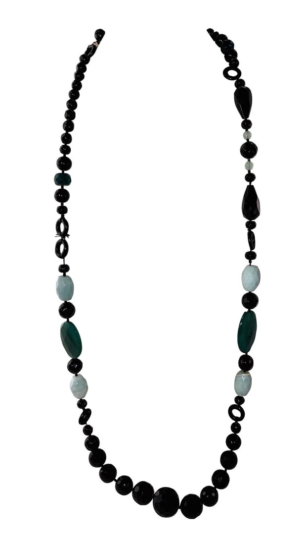 Lee Angel Club Monaco Black Agate Blue Amazonite and Green Onyx Bead Necklace - 3