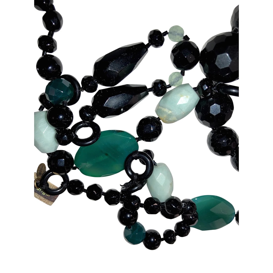 Lee Angel Club Monaco Black Agate Blue Amazonite and Green Onyx Bead Necklace - 4