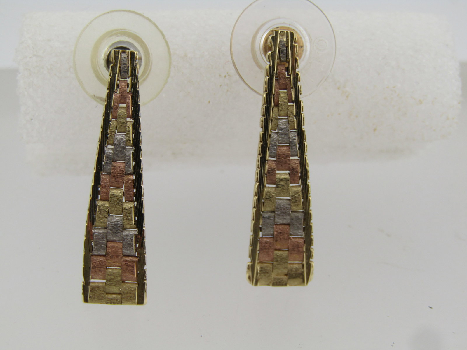 Vintage 14kt Tri Color Drop Woven Earrings, Pierced, 1980's-1990's - 2