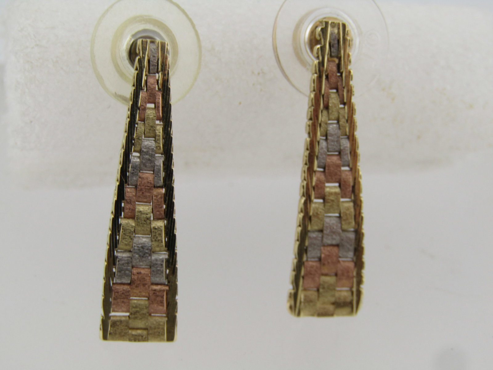 Vintage 14kt Tri Color Drop Woven Earrings, Pierced, 1980's-1990's - 3