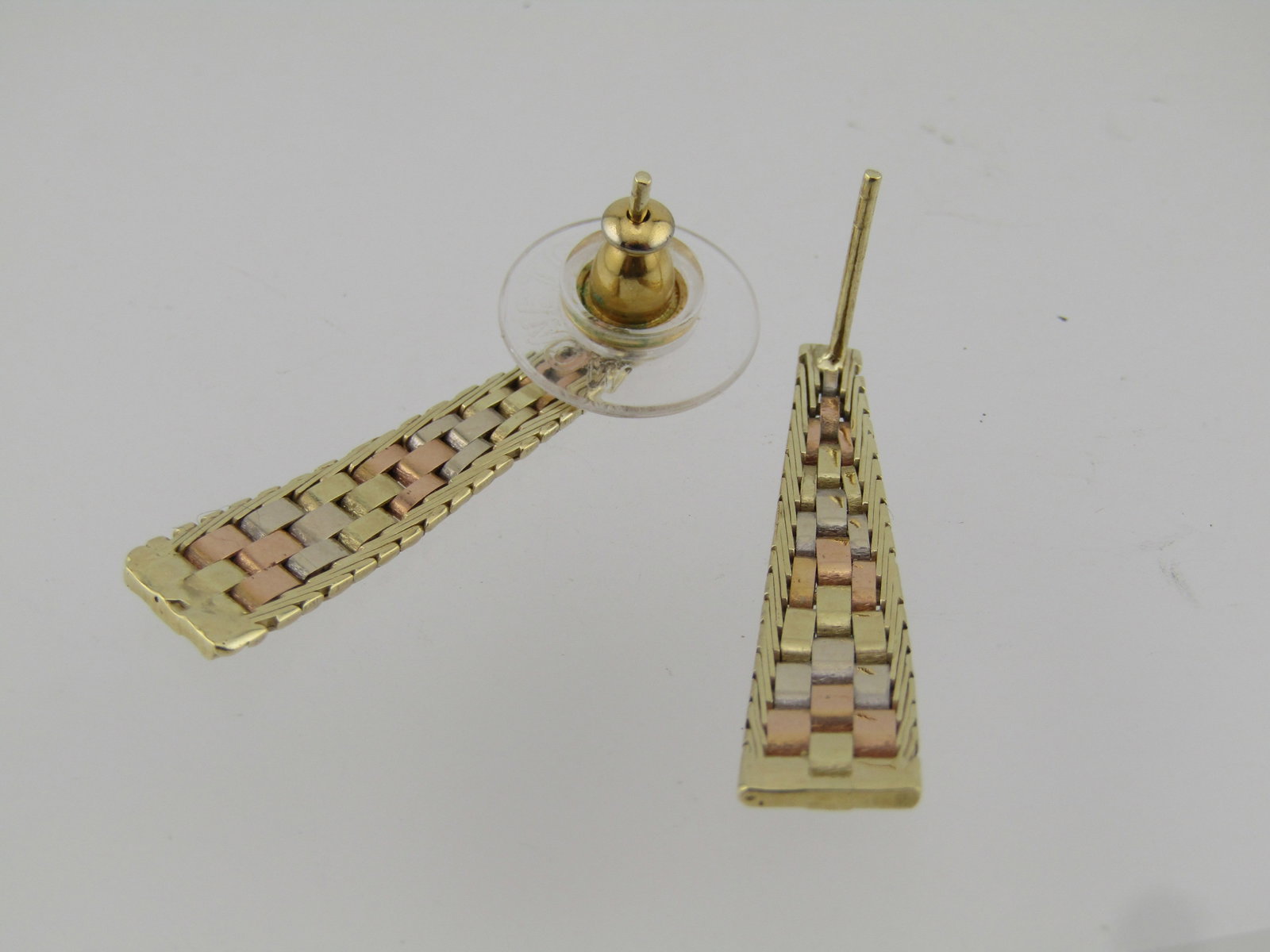 Vintage 14kt Tri Color Drop Woven Earrings, Pierced, 1980's-1990's - 4
