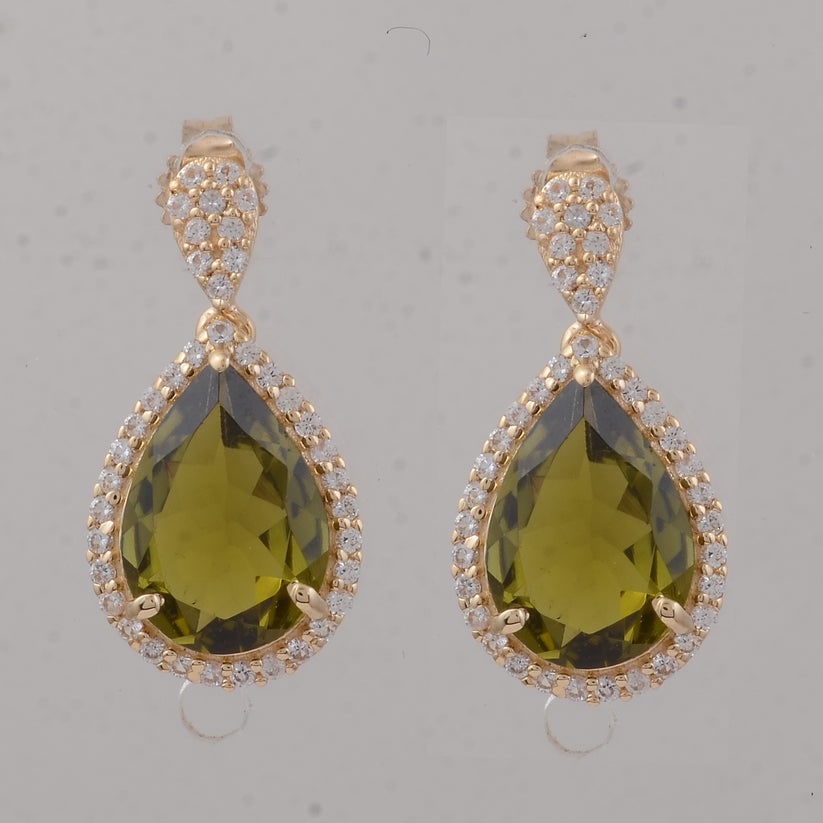 3.45 Ct Pear Tourmaline 9K Gold Earrings: 3.45 Total Carat Tourmaline 9K Gold Earrings Specifications: Total Weight 2.251 g Center Gemstone Tourmaline Gemstone Carat Weight 3.13 Carats Gemstone Measurements 10X7 inch Additional Gemstones Whit
