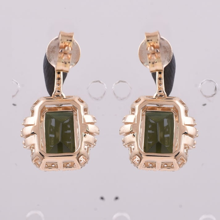 3.48 Ct Octagon Tourmaline 9K Gold Earrings - 3