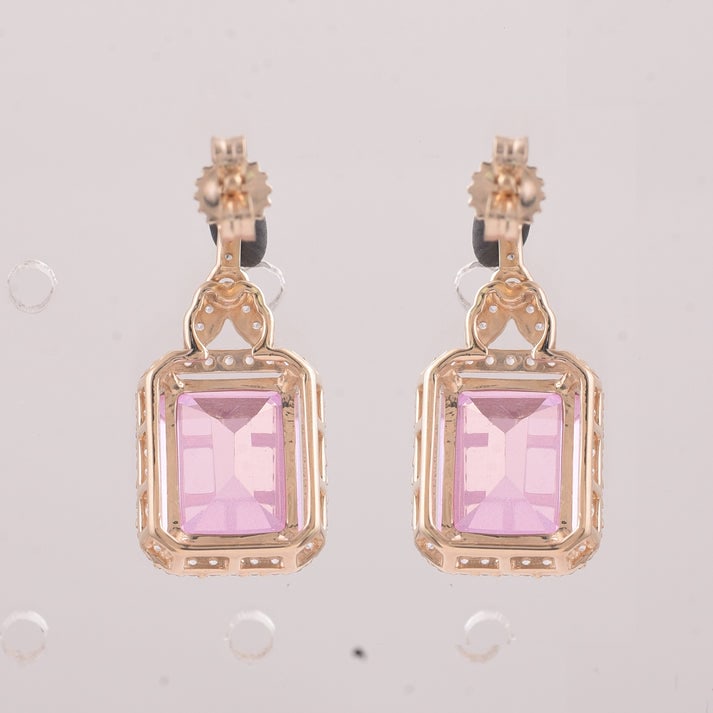 6.76 Ct Octagon Pink Topaz 9K Gold Earrings - 3