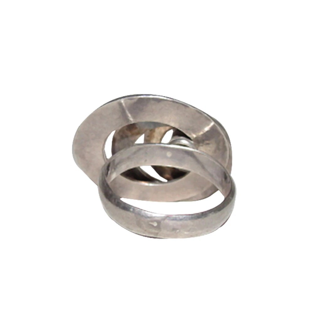 Mexican Sterling Hammered Disc Charm Cocktail Statement Ring - 5