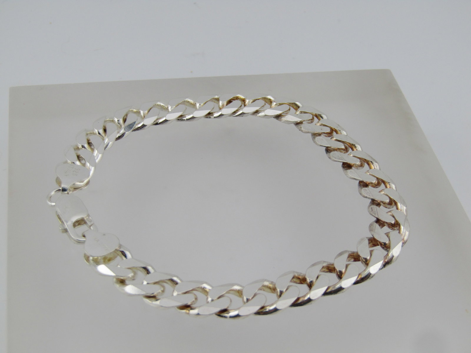 Sterling Silver Cuban Curb Link Bracelet, 8.25" , 9.2mm, Signed - 2