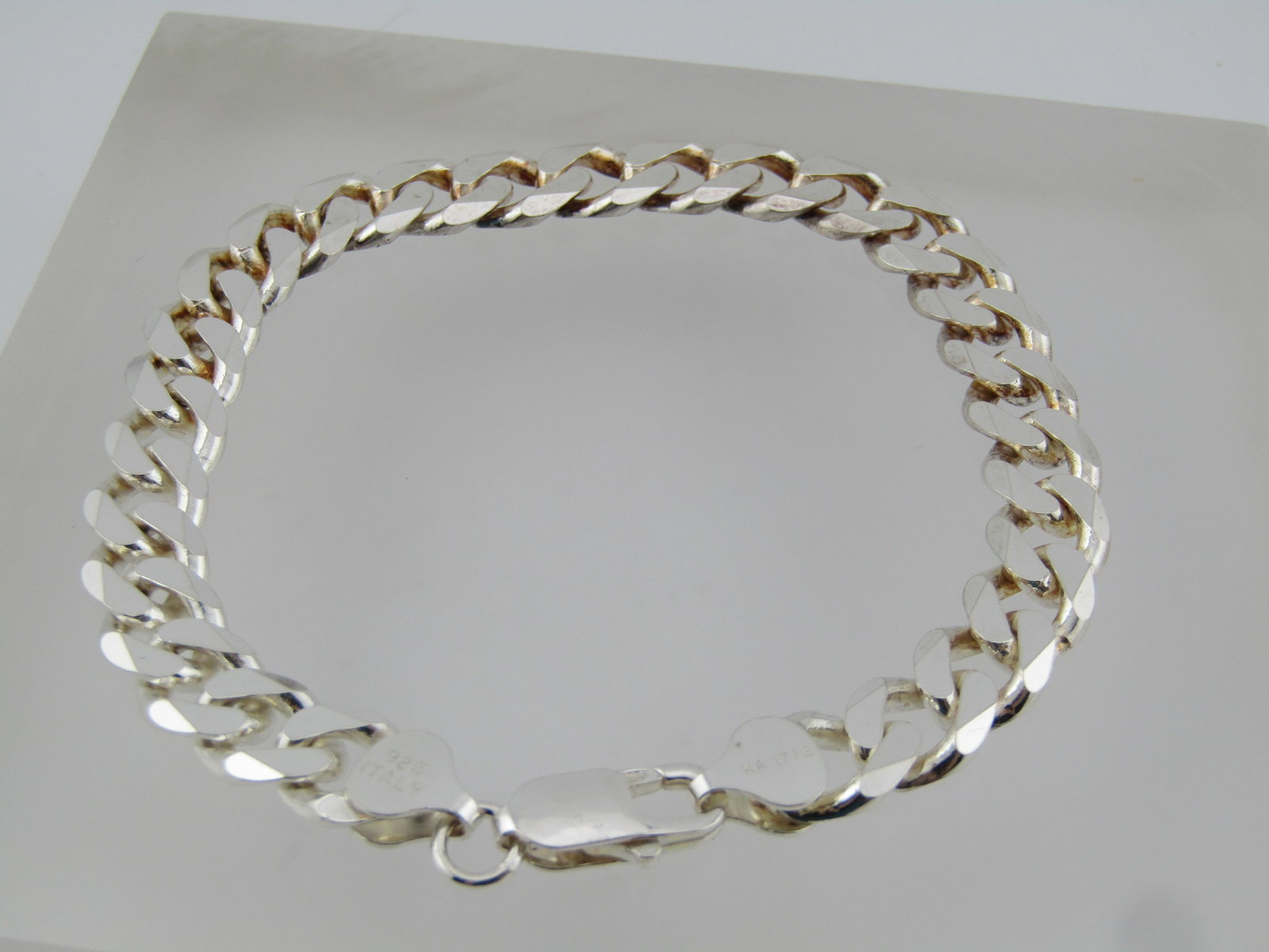 Sterling Silver Cuban Curb Link Bracelet, 8.25" , 9.2mm, Signed - 3