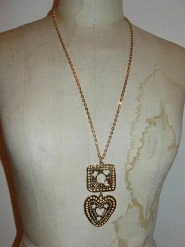 18 kt Gold Plated Cut Out Heart and Square Dangle Chain Necklace - 3