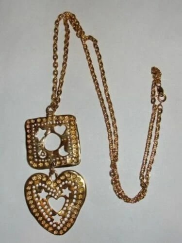 18 kt Gold Plated Cut Out Heart and Square Dangle Chain Necklace - 4