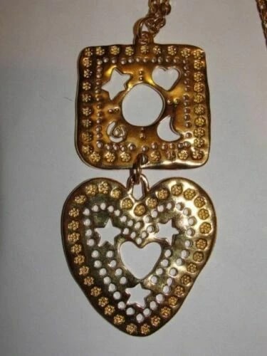 18 kt Gold Plated Cut Out Heart and Square Dangle Chain Necklace - 5