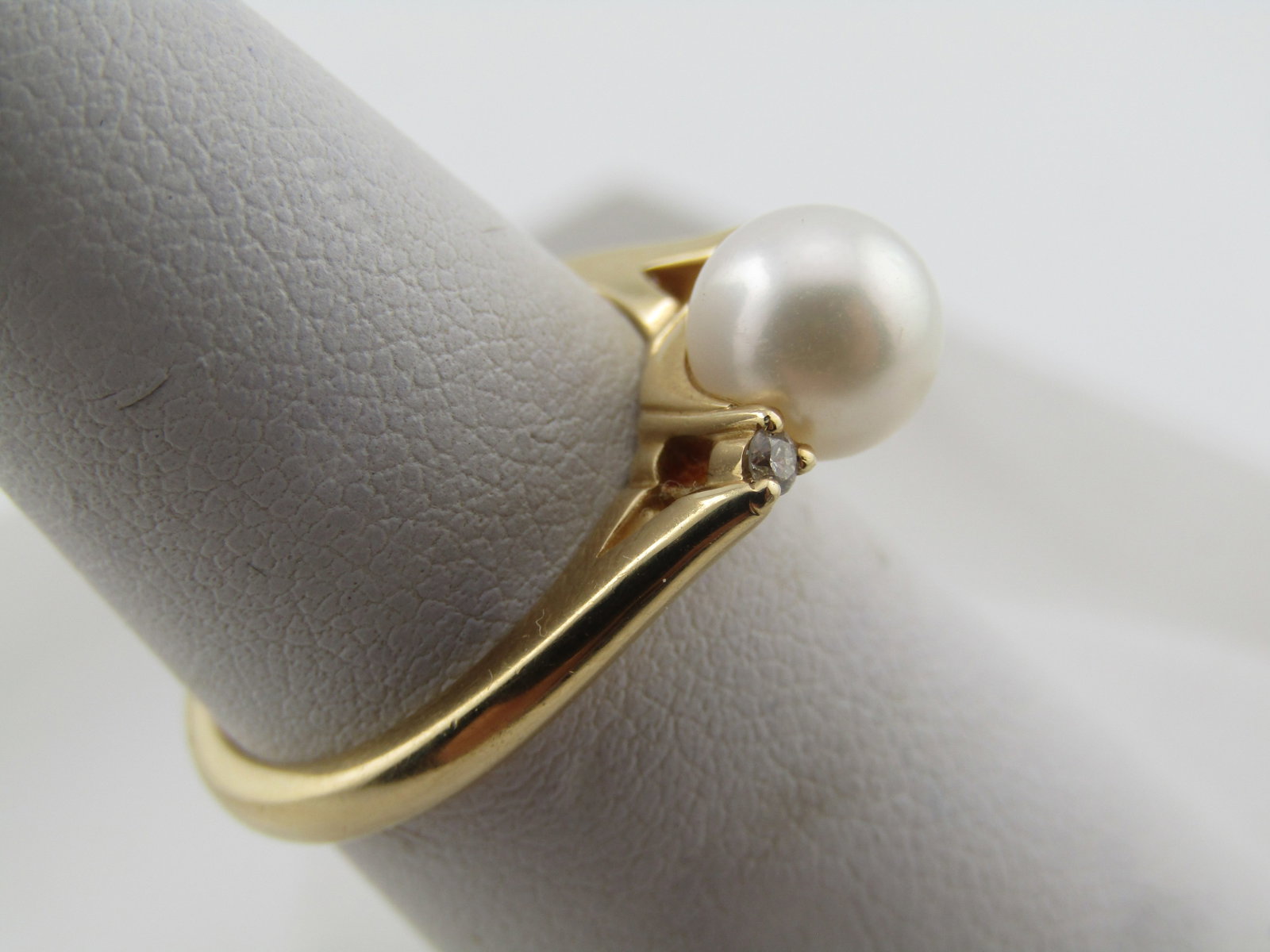 Vintage 14kt 7mm Pearl and Diamond Ring, Sz. 7, 1970'S-1980'S - 3