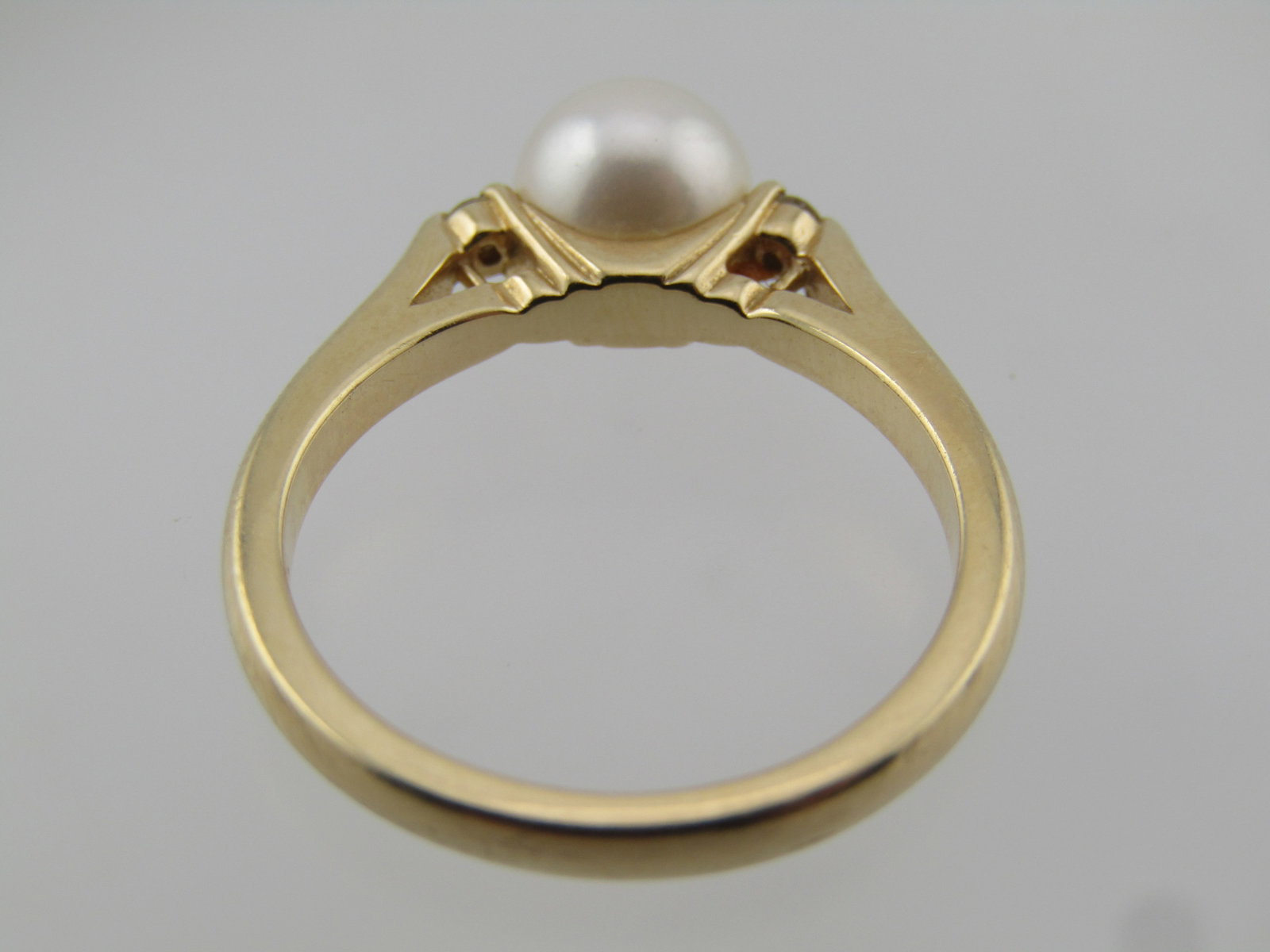Vintage 14kt 7mm Pearl and Diamond Ring, Sz. 7, 1970'S-1980'S - 4