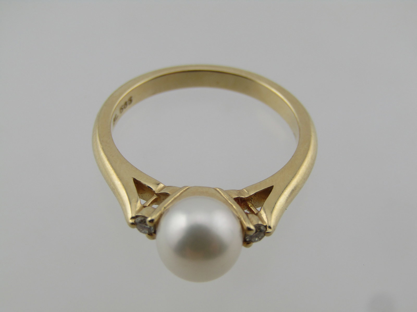 Vintage 14kt 7mm Pearl and Diamond Ring, Sz. 7, 1970'S-1980'S - 5