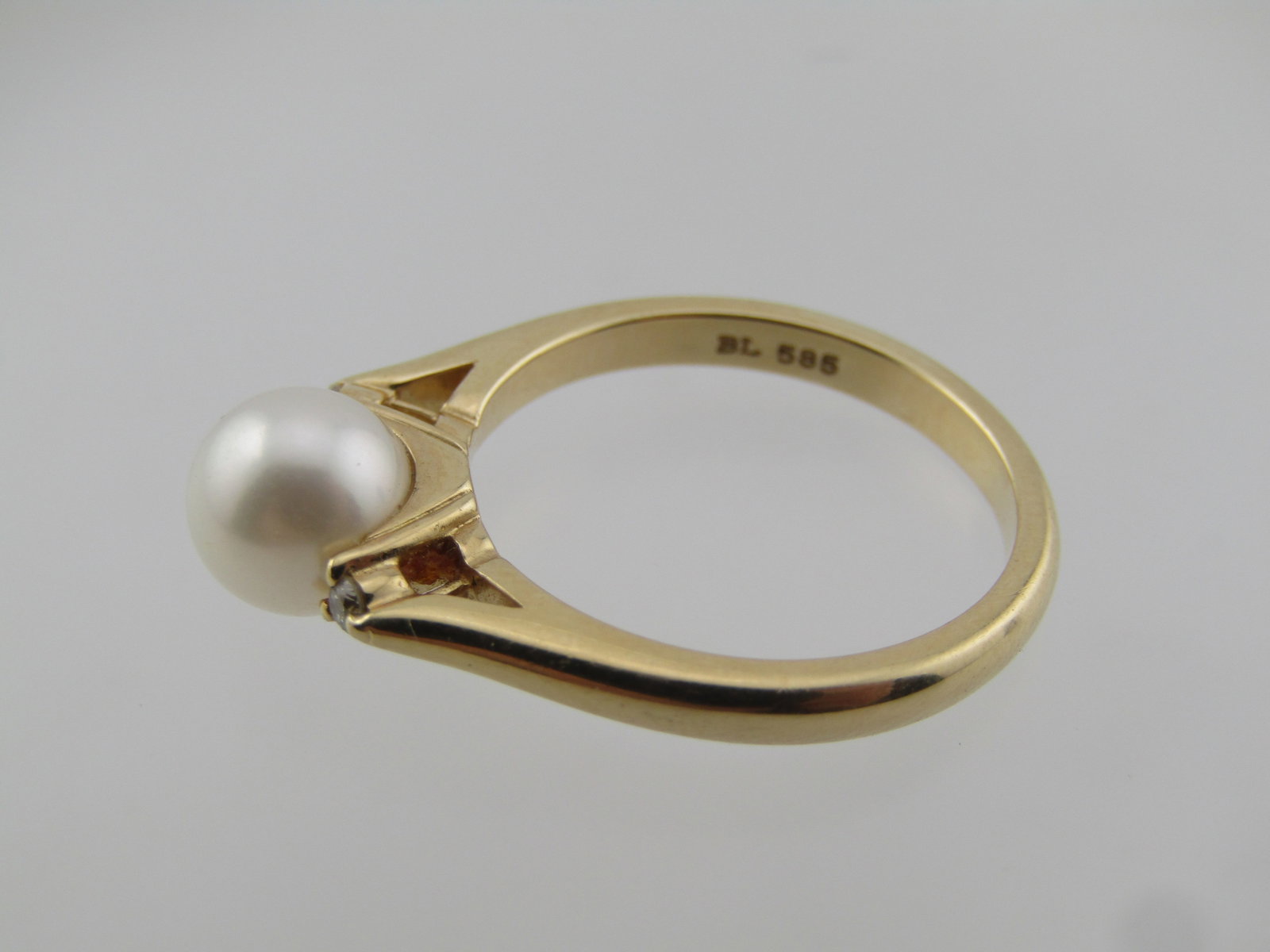 Vintage 14kt 7mm Pearl and Diamond Ring, Sz. 7, 1970'S-1980'S - 6