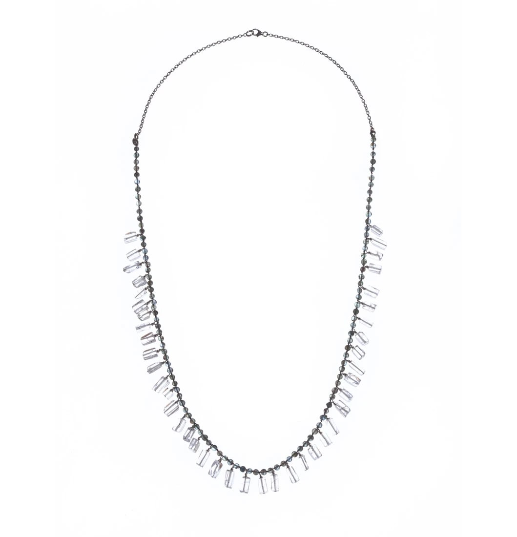 Hand Made Sterling Silver Labradorite and Quartz Crystal Bead Necklace - 2