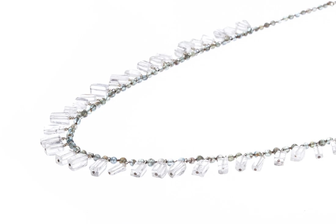 Hand Made Sterling Silver Labradorite and Quartz Crystal Bead Necklace - 4