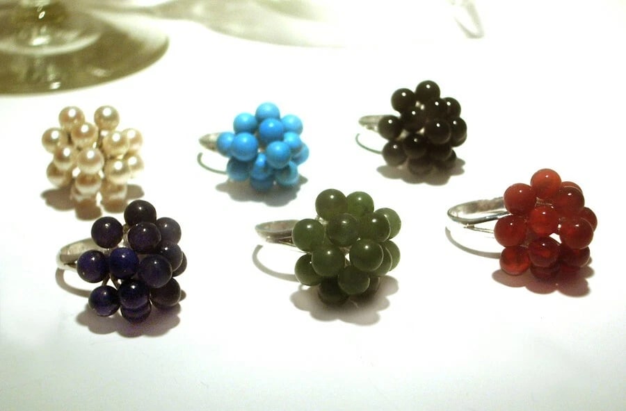 3 Tier Grape Cluster Cocktail Ring Sterling Silver with Lapis Lazuli Beads - 5