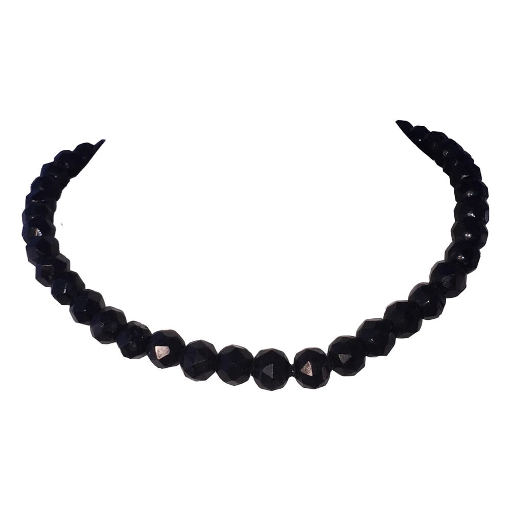 Victorian French Jet Faceted Glass Bead Necklace - 2