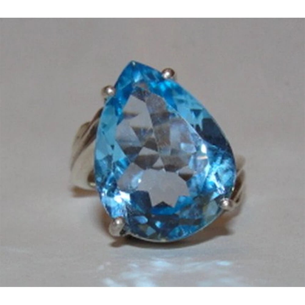 Massive Sterling Silver Pear Shaped Blue Topaz Cocktail Ring - 2