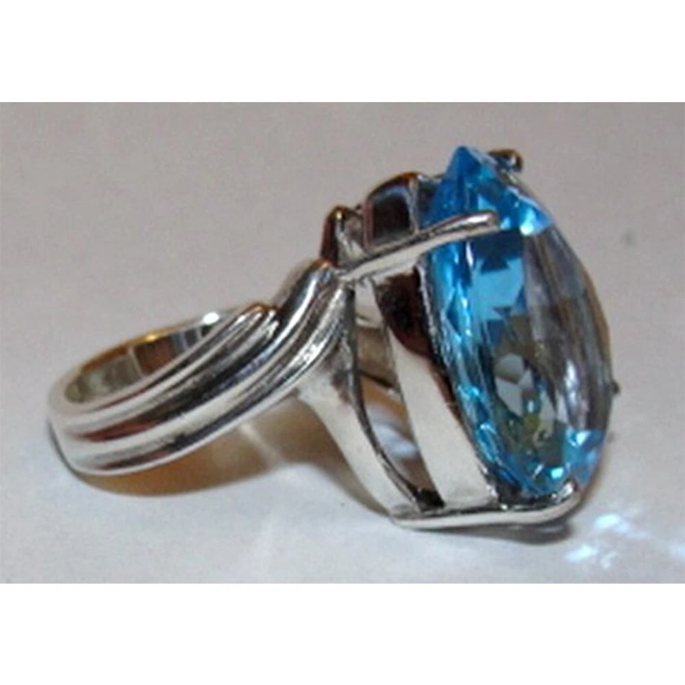 Massive Sterling Silver Pear Shaped Blue Topaz Cocktail Ring - 4