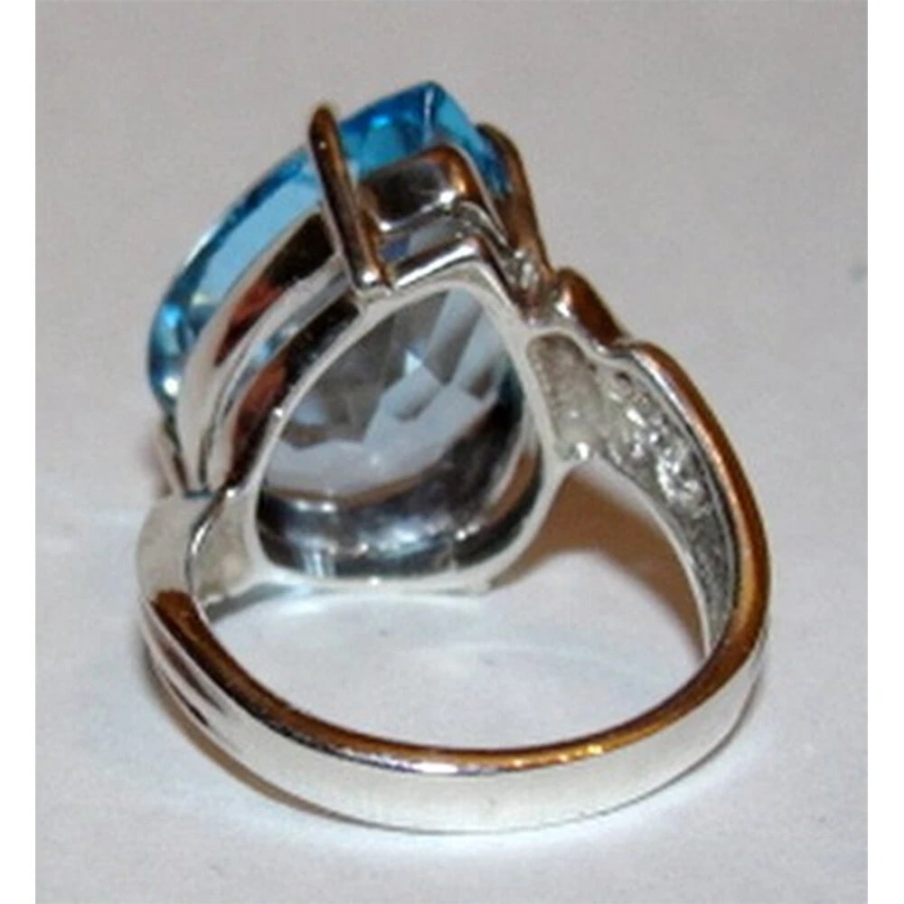 Massive Sterling Silver Pear Shaped Blue Topaz Cocktail Ring - 5