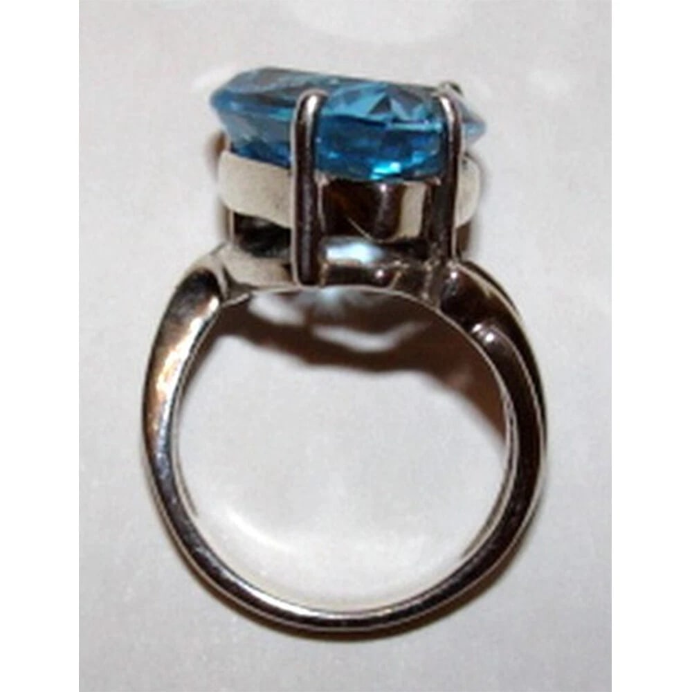 Massive Sterling Silver Pear Shaped Blue Topaz Cocktail Ring - 6