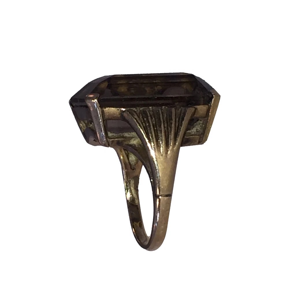 Vintage 14 kt Yellow Gold Smoky Topaz Quartz Ring - 5