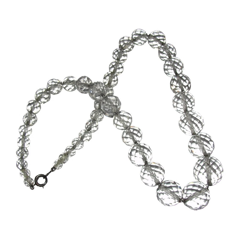 Art Deco Sterling Faceted Rock Crystal Quartz Bead Necklace - 3