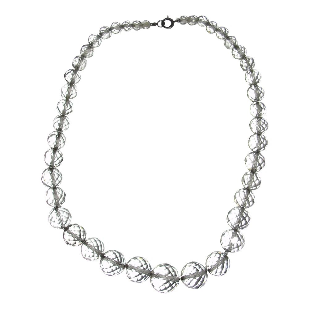 Art Deco Sterling Faceted Rock Crystal Quartz Bead Necklace - 4