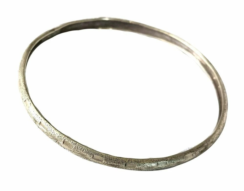 Vintage Pre Owned Etched Sterling Silver Bracelet - 3