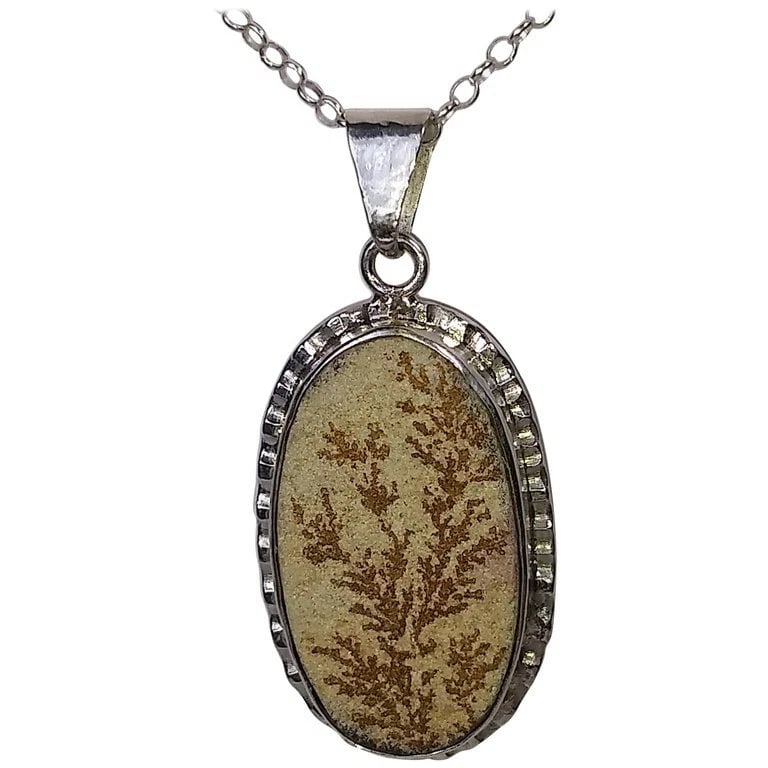 Alberto Juan Mexican Handmade Sterling Silver Bezel Set Dendrite Fossil Necklace (1 of 8)