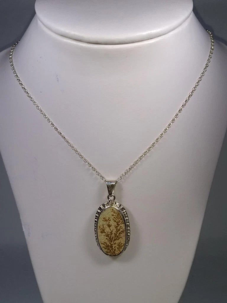 Alberto Juan Mexican Handmade Sterling Silver Bezel Set Dendrite Fossil Necklace - 3