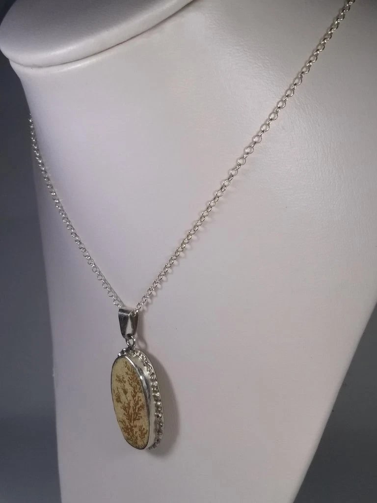Alberto Juan Mexican Handmade Sterling Silver Bezel Set Dendrite Fossil Necklace - 4
