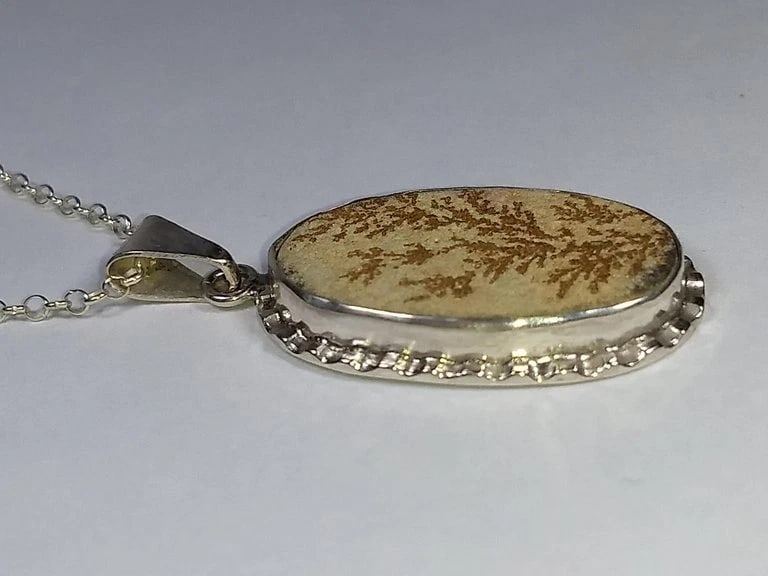 Alberto Juan Mexican Handmade Sterling Silver Bezel Set Dendrite Fossil Necklace - 5