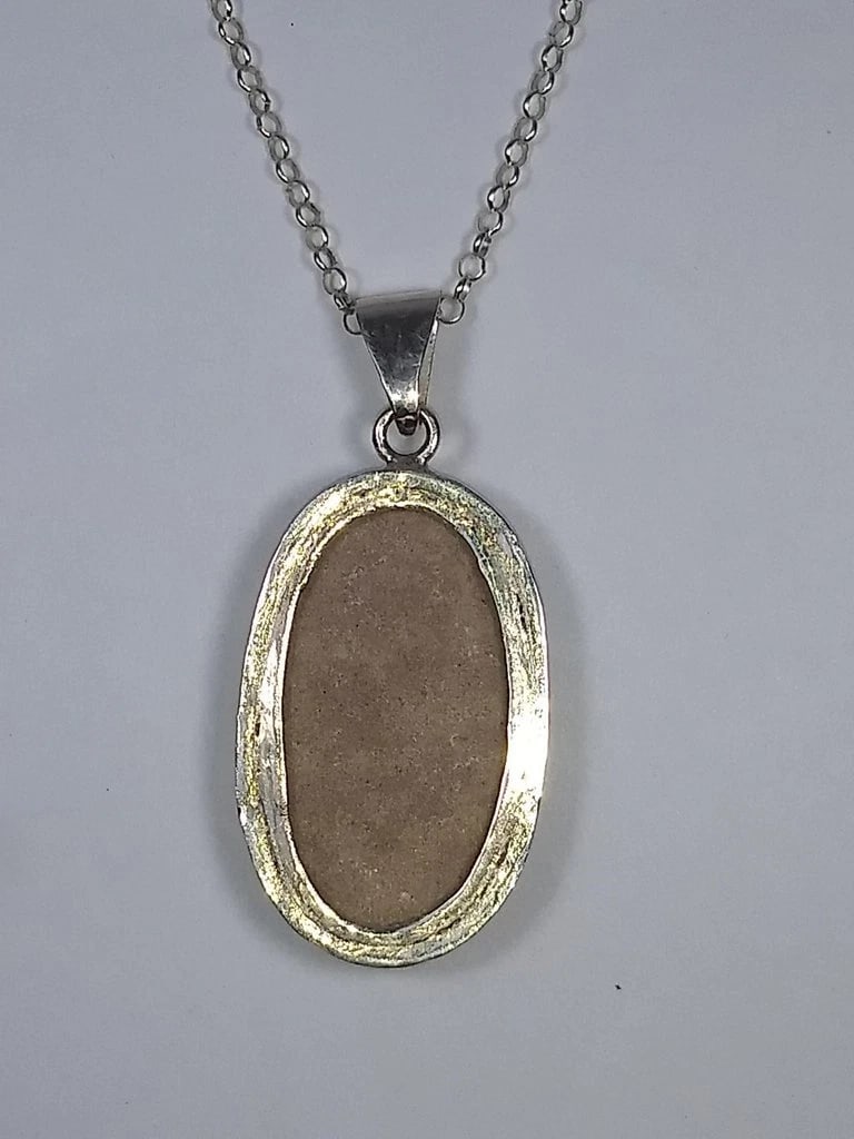 Alberto Juan Mexican Handmade Sterling Silver Bezel Set Dendrite Fossil Necklace - 6
