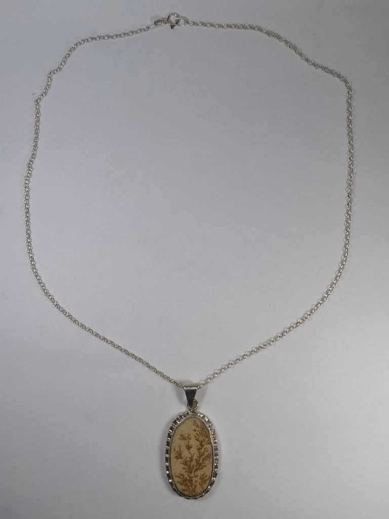 Alberto Juan Mexican Handmade Sterling Silver Bezel Set Dendrite Fossil Necklace - 7