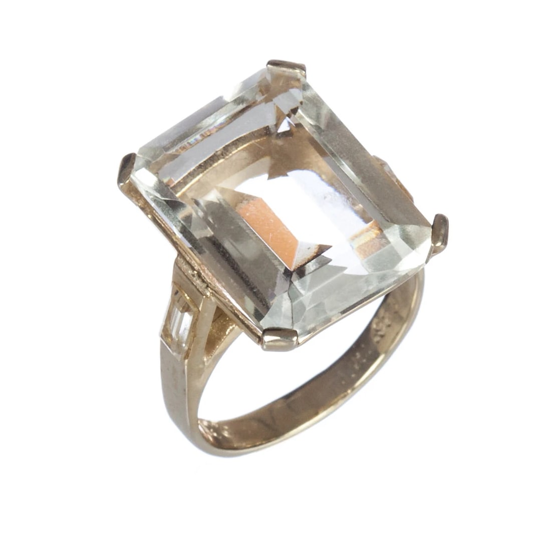 Massive 14 kt Gold Vermeil Sterling Silver Emerald Cut Quartz Cocktail Ring - 2